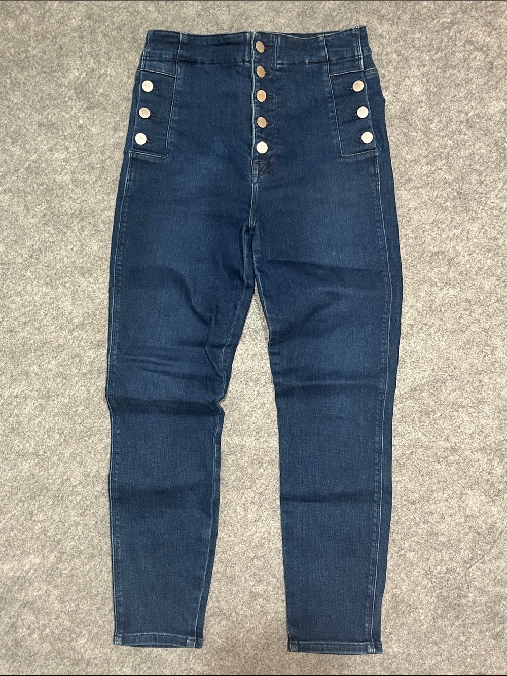 J Brand High-Rise Navy Button-Front Jeans with Side Buttons